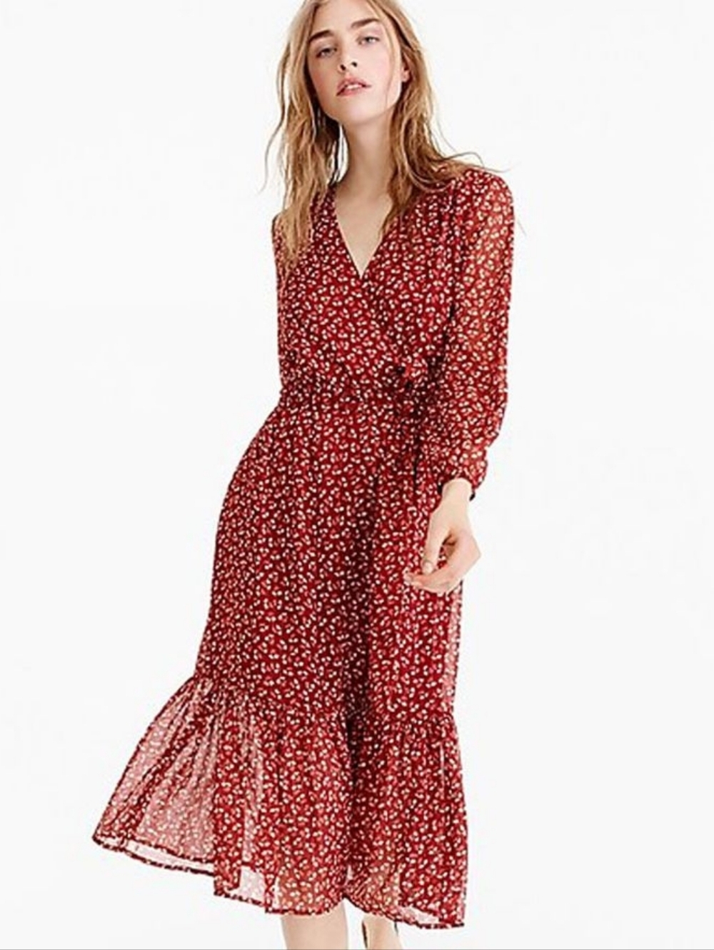 J. Crew Point Sur Faux-Wrap Midi Dress Sparkle Floral Women's Size 10 Feminine